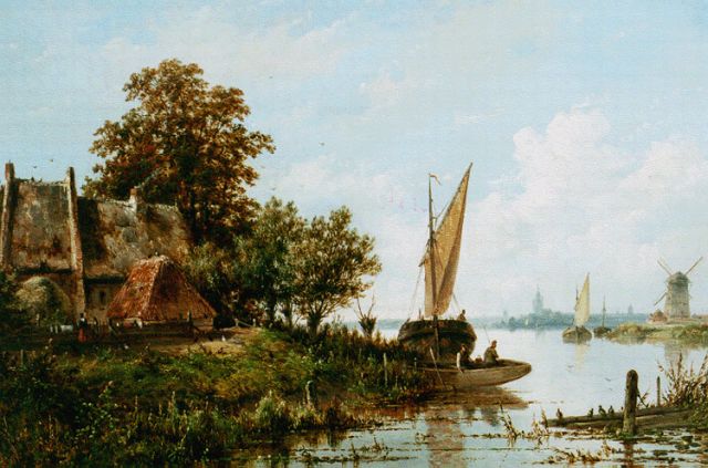 J.G. Hans | Riviergezicht met afgemeerde zeilboot, olieverf op paneel, 37,3 x 52,9 cm, gesigneerd r.o.