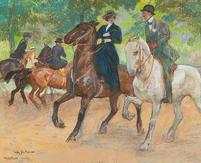Willy Sluiter | Paardrijden in Hyde Park, Londen, pastel op papier, 38,0 x 49,0 cm, gesigneerd l.o.