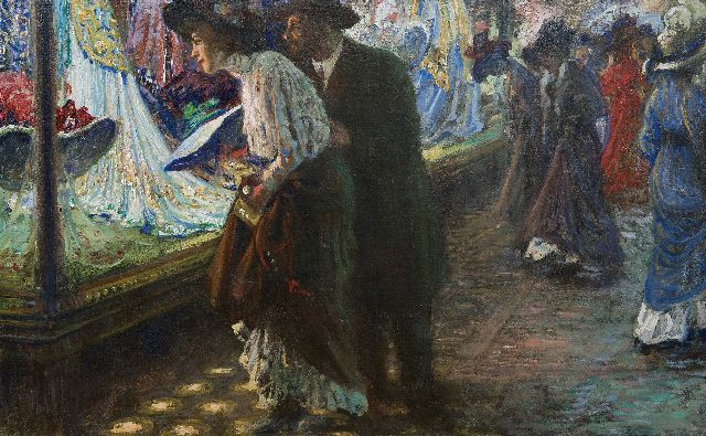 Sigismund Ivanowski | Etalages kijken, olieverf op doek, 50,9 x 81,6 cm