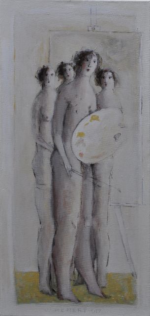 Evert van Hemert | Painter & Models: Painter's dream, olieverf op doek, 90,2 x 40,5 cm, gesigneerd m.o. en gedateerd 017