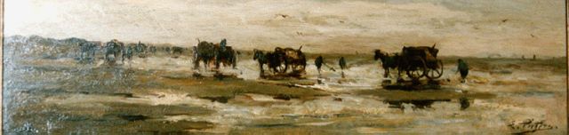 Evert Pieters | Strandgezicht met schelpenvissers, olieverf op paneel, 15,8 x 60,0 cm, gesigneerd r.o.