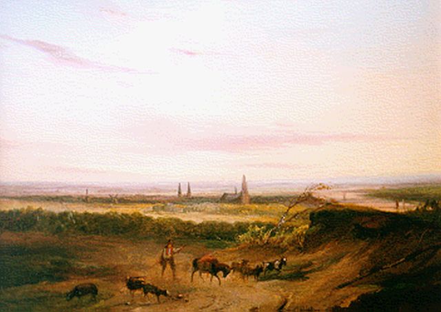 Pelgrom J.  | Gezicht op Arnhem, olieverf op paneel 20,4 x 26,3 cm, gesigneerd r.o. en te dateren ca. 1854-1858
