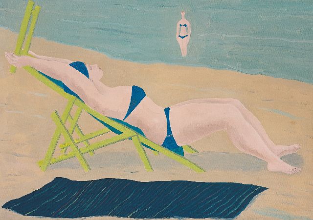 Ferdinand Erfmann | Zonnebaadster, olieverf op doek, 50,0 x 70,4 cm, gesigneerd l.o. met monogram (in schutkleur) en gedateerd 1958