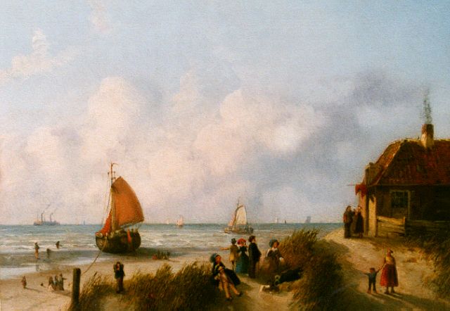 Joseph Bles | Figuren in de duinen en op het strand, olieverf op paneel, 20,5 x 26,0 cm, gesigneerd r.o.