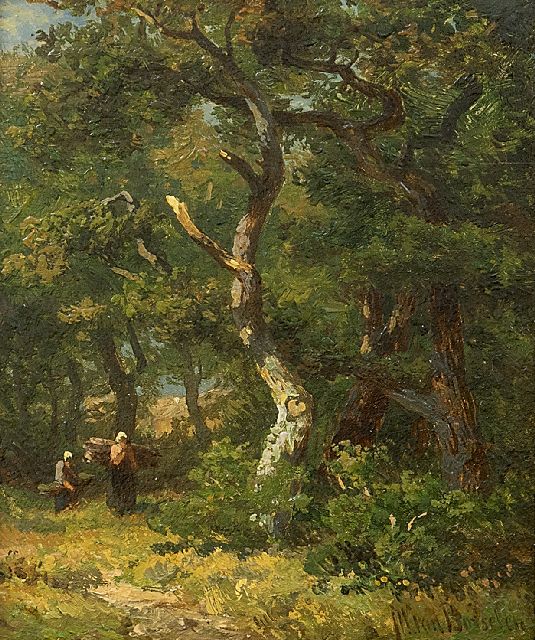 Jan Willem van Borselen | Boslandschap, olieverf op paneel, 11,0 x 9,0 cm