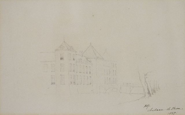 Henriette Ronner-Knip | Kasteel Heeze, potlood op papier, 23,9 x 38,9 cm, gesigneerd r.o met monogram en gedateerd 1837