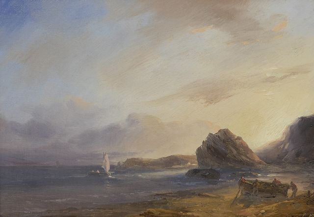 Louis Meijer | Rotskust, olieverf op paneel, 20,0 x 29,0 cm, gesigneerd r.o. met monogram