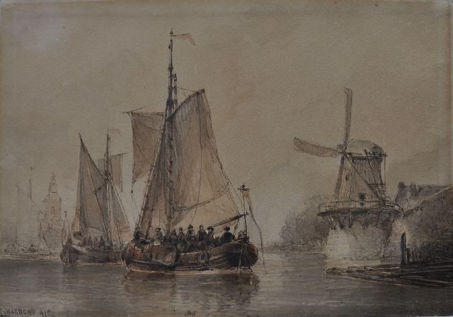 Antonie Waldorp | Spelenvarend gezelschap op een rivier, pen, penseel en inkt op papier, 23,4 x 339,0 cm, gesigneerd l,o, en gedateerd '41