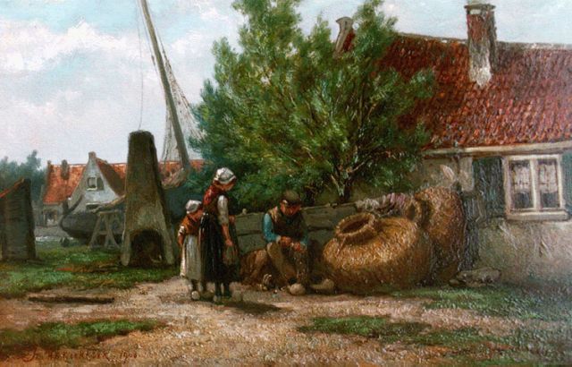 Jan H.B. Koekkoek | Werfje met vissersgezin, olieverf op paneel, 31,7 x 48,0 cm, gesigneerd l.o. en gedateerd 1900