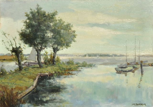 Jan Knikker sr. | Zeilboten op de Loosdrechtse Plassen, olieverf op doek, 50,2 x 69,7 cm, gesigneerd r.o.
