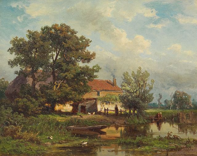 Jan Willem van Borselen | Boerderij aan het water, olieverf op paneel, 14,8 x 18,9 cm, gesigneerd r.o.