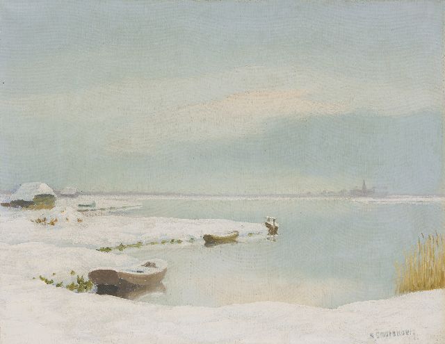 Dirk Smorenberg | Gezicht op Oud-Loosdrecht over de Vuntusplas, olieverf op doek, 30,2 x 38,7 cm, gesigneerd r.o.