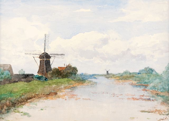 Constan Gabriel | Gezicht op de Proosdijer Molen aan de Winkel, aquarel op papier, 36,1 x 53,3 cm, gesigneerd r.o.
