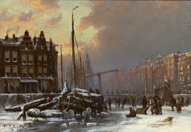 Willem Hendrik Eickelberg | IJsvertier op Amsterdamse gracht, olieverf op paneel, 26,8 x 38,2 cm, gesigneerd l.o. en te dateren na 1904