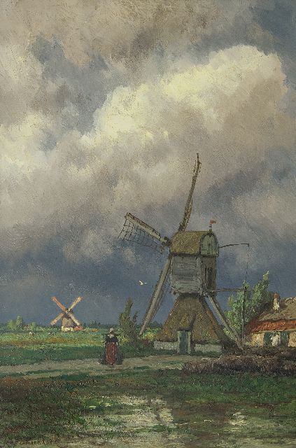 Jan H.B. Koekkoek | Poldermolens bij Kortenhoef, olieverf op paneel, 49,5 x 33,0 cm, gesigneerd l.o.