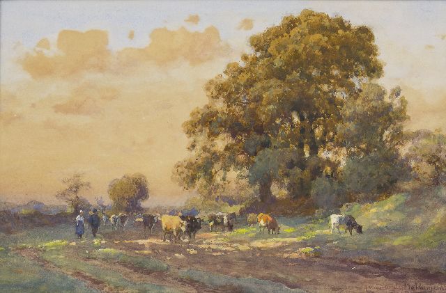 Julius Jacobus van de Sande Bakhuyzen | Vroege zomermorgen in Drenthe, aquarel op papier, 34,0 x 52,0 cm, gesigneerd r.o.