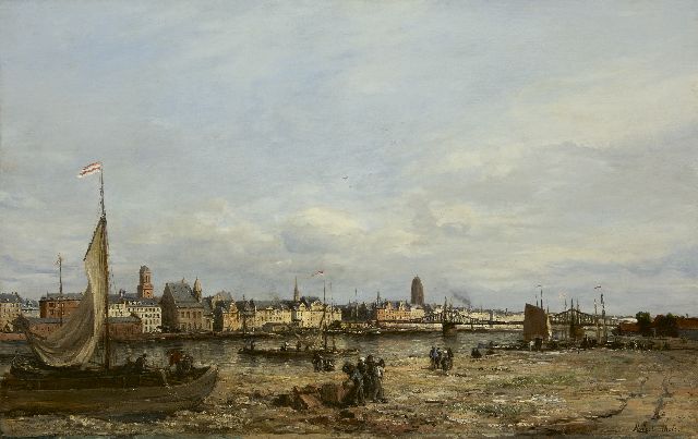 Robert Mols | Frankfurt am Main met de 'Eiserner Steg' brug, gezien vanuit Sachsenhausen, olieverf op doek, 76,1 x 116,6 cm, gesigneerd r.o. en te dateren na 1870