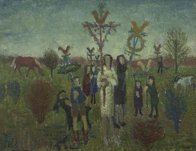 Andréa C.  | Palmpasen, olieverf op board op paneel 27,2 x 35,1 cm
