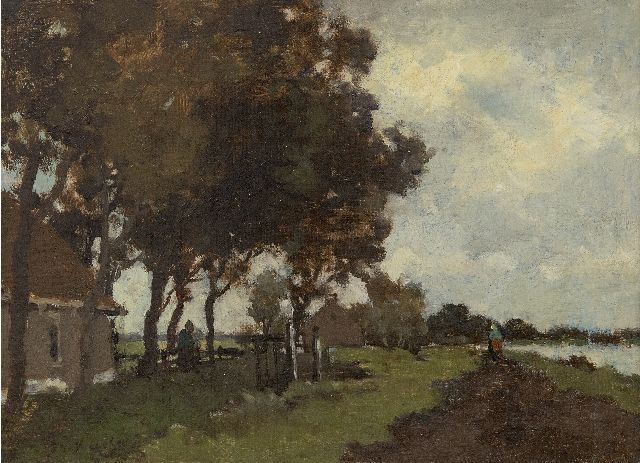 Jan Hendrik Weissenbruch | Boerenwoningen langs een vaart, olieverf op doek op paneel, 25,1 x 32,9 cm, gesigneerd l.o. en te dateren ca. 1890