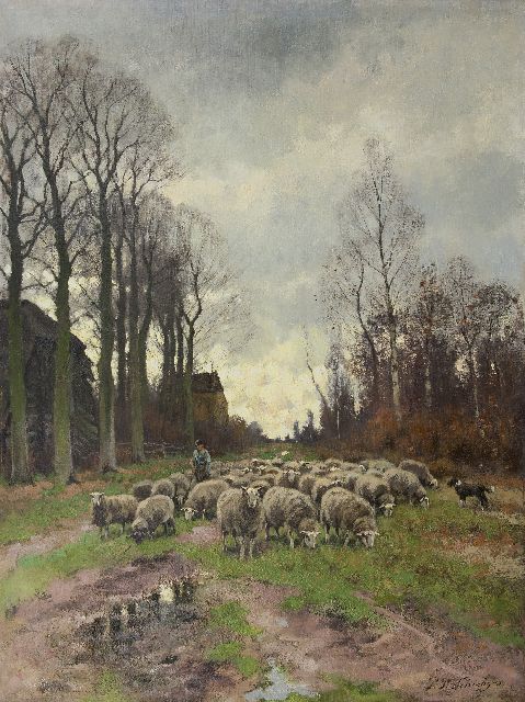 Petrus Paulus Schiedges jr. | Schapen hoeden, olieverf op doek, 121,3 x 90,6 cm, gesigneerd r.o.