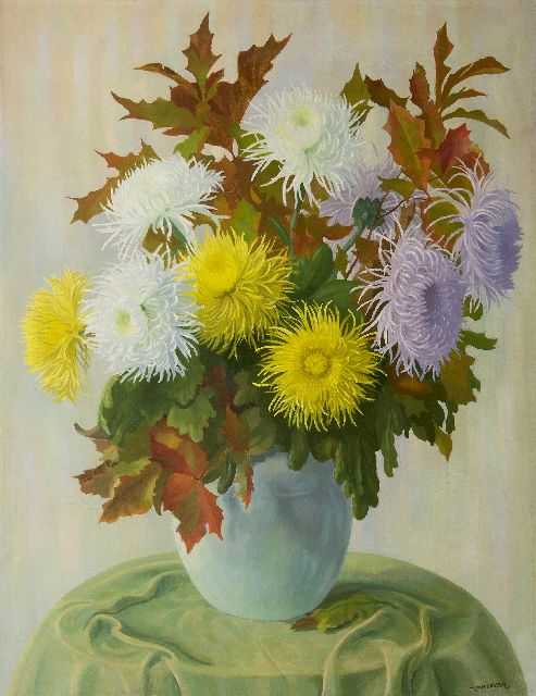 Dirk Smorenberg | Chrysanten, olieverf op doek, 116,2 x 90,0 cm, gesigneerd r.o.