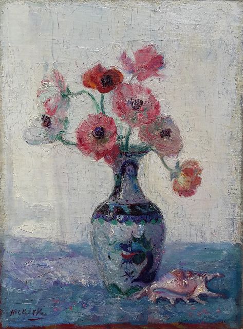 Maurits Niekerk | Anemonen in chinese vaas, olieverf op doek, 46,8 x 34,3 cm, gesigneerd l.o.