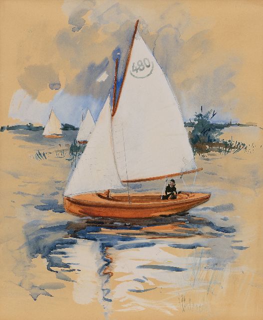 Ben Walrecht | 16m² op het Paterswoldsemeer, aquarel op papier, 46,2 x 38,2 cm, gesigneerd r.o.