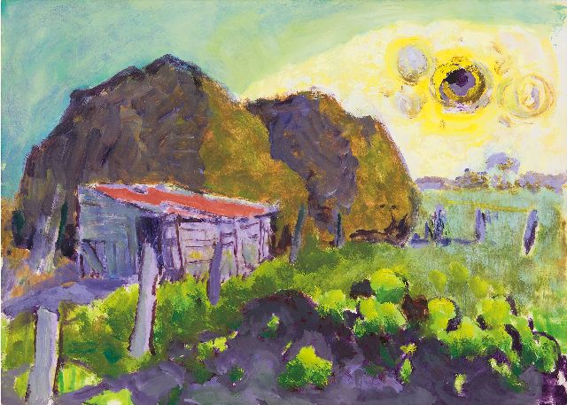 Jan Altink | Boerenerf in de zomer, olieverf op papier, 48,2 x 67,2 cm