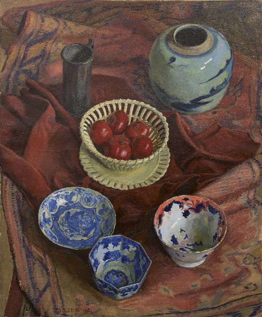 Cees Bolding | Stilleven van vazen en schalen, olieverf op doek, 105,5 x 85,4 cm, gesigneerd l.o. en gedateerd 1942