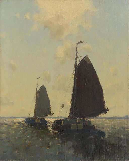 Egnatius Ydema | Tjalken op weg over het meer, olieverf op doek, 50,3 x 40,4 cm, gesigneerd r.o.