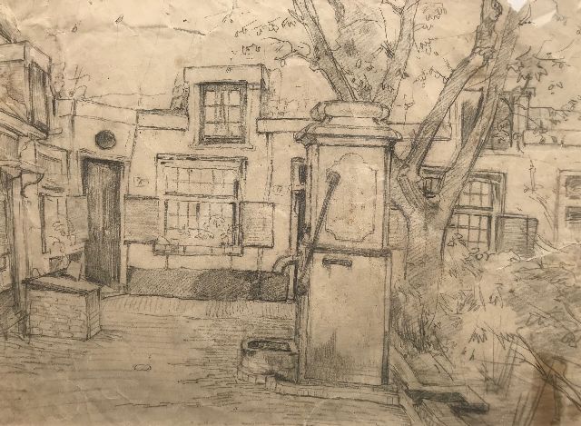 Jacob Ritsema | Het Hofje van Loo in Haarlem, zwart krijt op papier, 36,6 x 49,0 cm