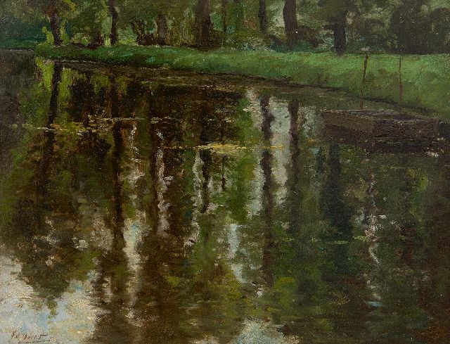 Ed Becht | Vijver in het Haagse Bos, olieverf op board op paneel, 27,0 x 35,1 cm, gesigneerd l.o.