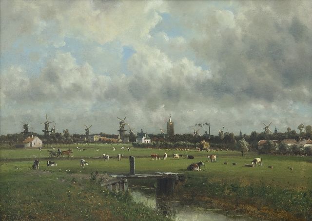 Johannes Josephus Destrée | Gezicht op Schiedam, olieverf op paneel, 33,6 x 46,3 cm, gesigneerd l.o.