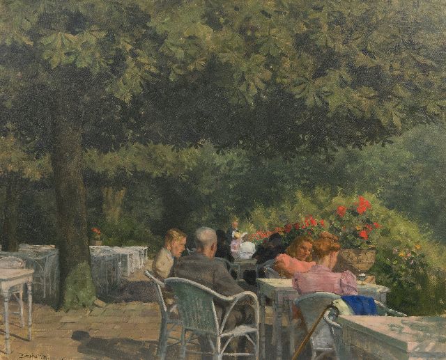 Louis Schutte | Zomermiddag op het terras, olieverf op doek, 77,7 x 94,5 cm, gesigneerd l.o.