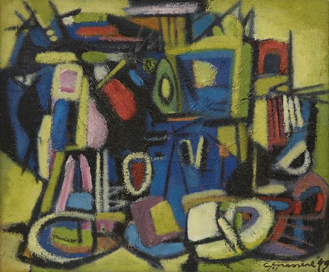 Gérard Grassère | Mechanische compositie, olieverf op doek, 50,2 x 60,3 cm, gesigneerd r.o. en gedateerd '49