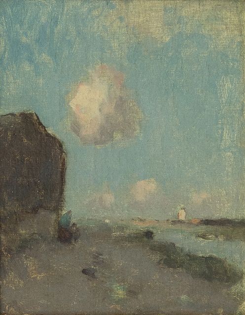 Aris Knikker | Langs de vaart, olieverf op doek op paneel, 21,5 x 16,6 cm, gesigneerd voorheen r.o. 'J.H. Weissenbruch'