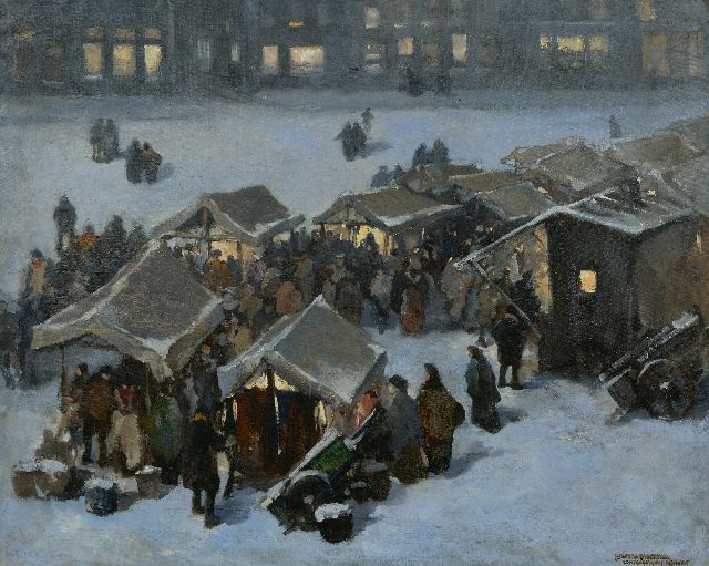 Herman Moerkerk | St. Nicolaasmarkt, Den Bosch, olieverf op doek, 80,7 x 100,7 cm, gesigneerd r.o.