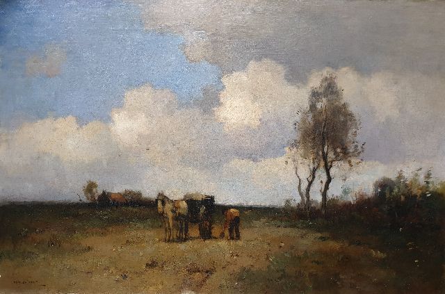Knikker A.  | Landschap met zandschepper, olieverf op doek 50,2 x 74,8 cm, gesigneerd l.o. en zonder lijst