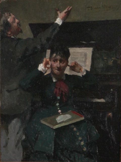 David Oyens | De zangoefening, olieverf op paneel, 31,9 x 23,4 cm, gesigneerd r.b.