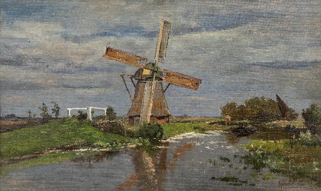 Constan Gabriel | Molen bij Giethoorn, olieverf op doek op paneel, 32,2 x 54,2 cm, gesigneerd r.o.
