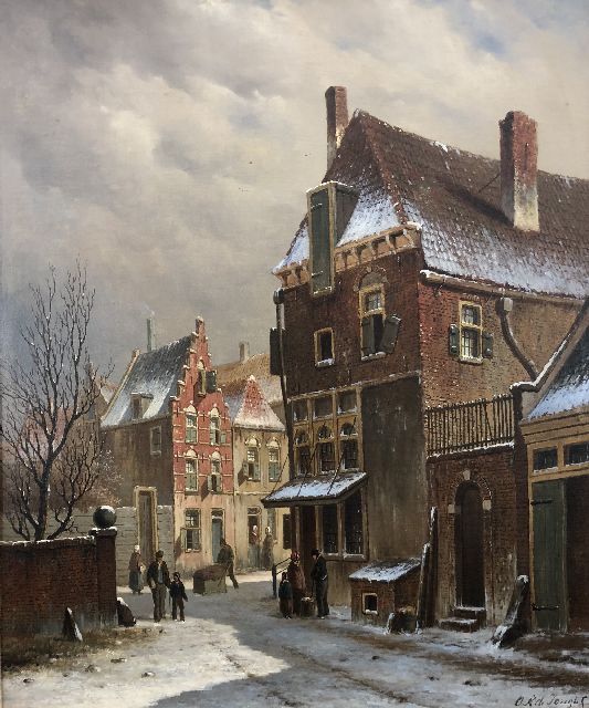 Oene Romkes de Jongh | Besneeuwd stadsgezicht, olieverf op doek, 67,9 x 54,6 cm, gesigneerd r.o.