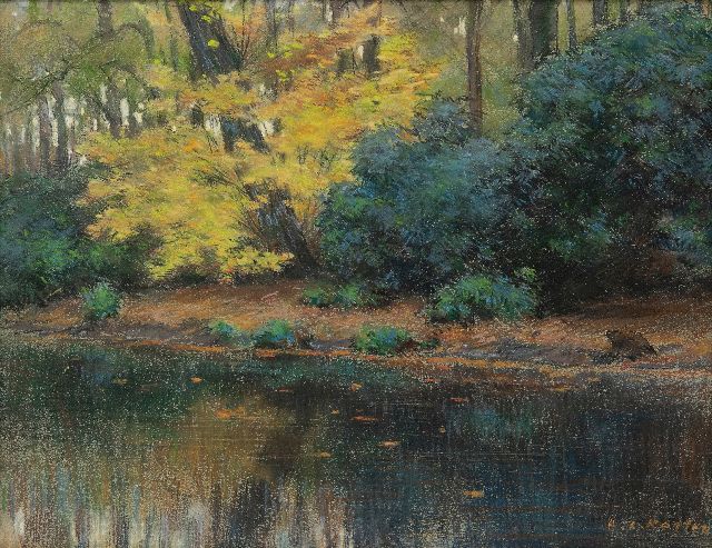 Anton Koster | De Waterdel in bospark Groenendaal, Heemstede, pastel op papier, 23,1 x 29,8 cm, gesigneerd r.o.