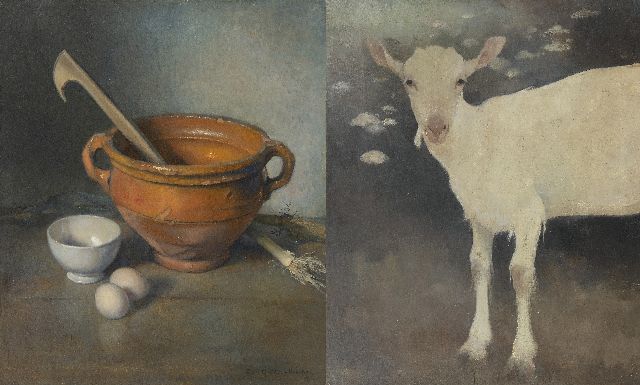 Jemmy van Hoboken | Geitje; Stilleven met aardewerken test, olieverf op paneel, 50,2 x 42,7 cm, gesigneerd r.o. en gedateerd '42
