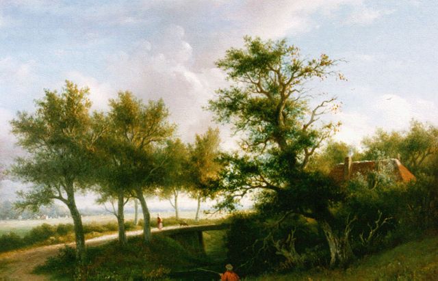 Wilhelmus Joannes Walter | Hengelaar bij een slootje in boerenlandschap, olieverf op paneel, 27,3 x 38,5 cm, gesigneerd l.o. en gedateerd 1852