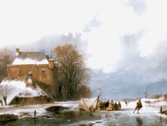 Andreas Schelfhout | IJsvertier met koek en zopie, olieverf op paneel, 39,6 x 49,1 cm, gesigneerd l.o.
