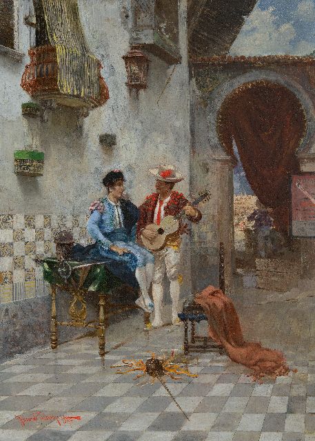 Riccardo Pellegrini | Voor de corrida, olieverf op doek op board, 54,4 x 39,5 cm, gesigneerd l.o. en gedateerd 1890, zonder lijst