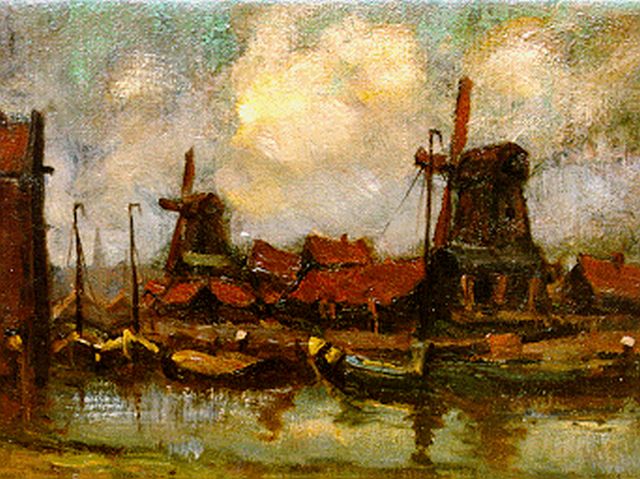Marie Henri Mackenzie | Molen 'De Jager' 1930 'De Baarsjes', Amsterdam, olieverf op doek, 24,2 x 30,2 cm, gesigneerd r.o.