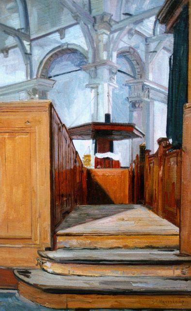 Gerrit Haverkamp | De preekstoel van de Oosterkerk te Hoorn, olieverf op doek, 41,3 x 26,2 cm, gesigneerd r.o.