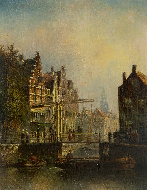 Johannes Franciscus Spohler | Hollands stadsgezicht met ophaalbrug, olieverf op paneel, 20,4 x 16,0 cm, gesigneerd l.o. (vaag)