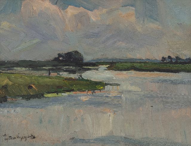 Wijngaerdt P.T. van | Plaslandschap, olieverf op board 37,0 x 50,4 cm, gesigneerd l.o. en te dateren voor 1907